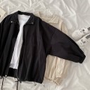 Women's Spring Jacket in a Loose Fit with Stand-Up Collar Zip Under Flap Large Front Pockets Adjustable Drawstring at Hem Elasticated 5