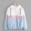 Women's Spring Jacket with Hood and Colourful Stripes White Upper Part Zip Fastening Drawstring Two Pockets Elastic Cuffs Polyester 3