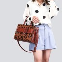 Women's Square Handbag for Carrying by Hand or Over the Shoulder Letter Pattern Decorative Strap with Large Buckle Artificial Leather 32 x 6