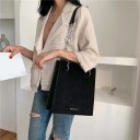 Women's Square Shoulder Bag Handbag with Metal Chains Artificial Leather PU Minimalist Flat Shape 25 x 28 x 10 cm 7