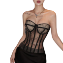 Women's Strapless Corset O-Neck Back Lacing Plain Nylon Spandex Elastic Fitted Party Top 4