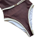 Women's Strapless One-Piece Swimsuit with Contrast Trim Polyester Nylon Brown Swimwear for Beach and Summer Swimming 4