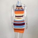 Women's Striped Crop Top and Skirt 5