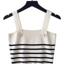 Women's Striped Elastic Mini Dress with Straps, Square Neckline and Decorative Buttons, One Size 10