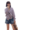 Women's Striped Loose-Fitting Long Sleeve Shirt with Collar Elegant Button-Up Blouse Made of Lightweight Polyester Stylish Top in Various Colours 20