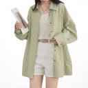 Women's Striped Shirt in a Loose Casual Fit with Long Sleeves and a Chest Pocket Featuring a Diagonal Pattern and Classic Collar 2