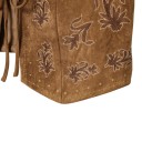 Women's Suede Vest with Embroidered Floral Pattern and Decorative Stitching on the Edges with Tie and Deep V-Neck 10