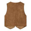 Women's Suede Vest with Embroidered Floral Pattern and Decorative Stitching on the Edges with Tie and Deep V-Neck 8