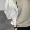 Women's Sweatshirt with Loose Balloon Sleeves Beige with White Sleeves Gathered Cuffs with Ruffle Round Neck Loose Fit Cotton 5