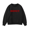 Women's sweatshirt without a hood with a round neckline Prominent red inscription on the chest Long sleeves Ribbed cuffs and hem Polyester 2