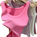 Women's Tank Top Round Neck Wide Straps Plain Cotton Top Made from Natural Cotton for Comfortable Everyday Wear 4