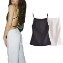 Women's Top Round Neck Thin Straps Open Back Plain Summer Top Made of Polyester for Light Wear 5