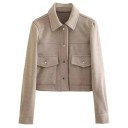 Women's Transitional Jacket with Snap Fastening Stylish Waist-Length Jacket with Collar Elegant Coat with Pockets Spring and Autumn Blazer 6