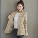 Women's Transitional Jacket with Stand-Up Collar and Cinched Waist for Spring and Autumn Large Flap Pockets Zip Fastening Polyester 7