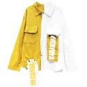 Women's Two-Colour Oversized Jacket with Shirt Collar Button Fastening Flap Pockets with Distinctive Patch 4