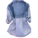 Women's Two-Layer Denim Jacket with Striped Shirt Fashion Jacket with Pockets Stylish Denim Shirt Casual Street Fashion 2