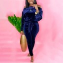 Women's Velvet Jumpsuit with Exposed Shoulders 5