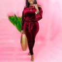 Women's Velvet Jumpsuit with Exposed Shoulders 6