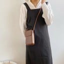 Women's vertical crossbody handbag with front flap Minimalist flat shape Thin strap with buckle Smooth PU leather 13 x 19 x 3.5 cm 2