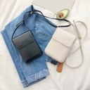 Women's vertical crossbody handbag with front flap Minimalist flat shape Thin strap with buckle Smooth PU leather 13 x 19 x 3.5 cm 5
