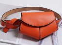Women's Waist Bag with Flap on Belt Rounded Shape with Piped Edges Wide Belt with Square Gold Buckle PU Leather 4