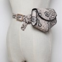 Women's Waist Bag with Flap on Belt Rounded Shape with Piped Edges Wide Belt with Square Gold Buckle PU Leather 7