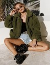 Women's Warm Fluffy Zip-Up Jacket with Wide Collar Loose Fit with Dropped Shoulders Two Large Front Pockets Polyester with Cotton 17