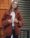 Women's Warm Fluffy Zip-Up Jacket with Wide Collar Loose Fit with Dropped Shoulders Two Large Front Pockets Polyester with Cotton 25