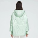 Women's Waterproof Zip-Up Jacket Shiny Quilted Panels Wide Sleeves with Knitted Cuffs Loose Fit 100% Polyester 3
