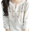 Women's White Blouse V-Neck Three-Quarter Sleeve Decorative Ornaments Button Cuff Elegant Blouse Made of Polyester 3