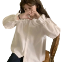 Women's White Elegant Long Sleeve Shirt with Ruffles Stylish Blouse with Collar Button Fastening Lightweight Polyester Material 6