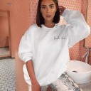 Women's White Oversized Hoodie Without Hood Extended Loose Fit Round Neck Inscription in Cursive on the Chest Cotton and Polyester Casual Wear 4
