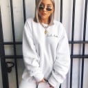 Women's White Oversized Hoodie Without Hood Extended Loose Fit Round Neck Inscription in Cursive on the Chest Cotton and Polyester Casual Wear 6