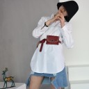 Women's White Shirt for Plus Sizes Long Sleeve Classic Collar and Breast Pocket Extended Cut with Rounded Hem Polyester and Cotton 4