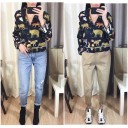 Women's Wild Animal Print Shirt Loose Fit with Long Flared Sleeves Deep Neckline Dark Background Polyester and Cotton 4