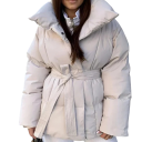 Women's Winter Coat with Collar Warm Coat with Press Studs, Pockets and Adjustable Drawstring at the Waist Comfortable Winter Jacket for Everyday Wear 16