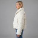 Women's Winter Coat with Fur Collar Polka Dot Quilted Coat with Pockets Short Cut White Coat for the City and Walks 5