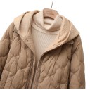 Women's Winter Jacket with Hood Quilted Short Zip Jacket Knitted Ribbed Hood Pockets with Press Studs for Winter 10