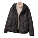 Women's Winter Jacket with Hood Quilted Short Zip Jacket Knitted Ribbed Hood Pockets with Press Studs for Winter 1