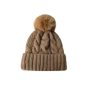 Women's Winter Knitted Twist Hat with Fur Pom-Pom Polyester Warm Hat 55–60 cm Solid Colour Ski Hat with Fluffy Pom-Pom 3