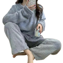 Women's Winter Plush Pyjama Set Made of Polyester and Spandex Plain Warm Long Sleeve Top and Trousers One Size 4