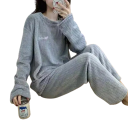 Women's Winter Plush Pyjama Set Made of Polyester and Spandex Plain Warm Long Sleeve Top and Trousers One Size 16