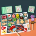 Wooden Barbecue Set 30 cm Skewering Game with Task Cards Vegetables Meat Fish Colourful Board with Holes and Accessories 2