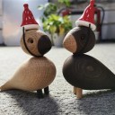 Wooden Bird Figurine with Hat 2 pcs 3