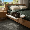 Wooden Cat Bed for Window Sill and Bed Frame 50 x 38 cm Soft Plush Cover Adjustable Holders White Cat Lounger 3