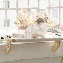 Wooden Cat Bed for Window Sill and Bed Frame 50 x 38 cm Soft Plush Cover Adjustable Holders White Cat Lounger 4