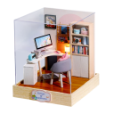 Wooden Dollhouse 11.5 x 9 x 9 cm DIY Model Miniature Building Kit with Furniture and Dust Cover Hand-assembled Gift 4