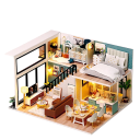 Wooden Mini Dollhouse 3D Construction Kit with Furniture and Protective Cover Handmade Model Home Craft Gift for Children 4