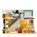 Wooden Mini Dollhouse 3D Construction Kit with Furniture and Protective Cover Handmade Model Home Craft Gift for Children 5