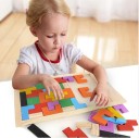 Wooden puzzle for children aged 3 years and above Colourful pieces made from squares fitted into a frame Development of dexterity and imagination 27 x 6